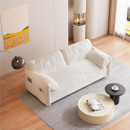 Eafurn 66" Modern Convertible Sleeper Sofa Bed with Wide Comfy Armrest and Backrest, Soft Velvet Upholstered Loveseat Pull-Out Couch w/Side Pockets, RV Furniture Chaise Lounge Sofabed for Living Room