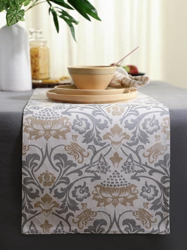 Voven Glamour Table Runner – 13x72 Inches, 100% Cotton Decorative Kitchen & Dining Table Cover, Perfect for Outdoor, Weddings, Christmas, Farmhouse & Festive Table Scape Décor, White-Grey-Beige