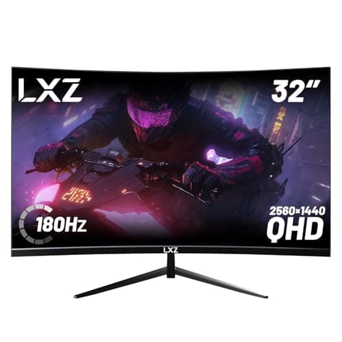 LXZ Curved 32 Inch Gaming Monitor 1500R, 2K QHD 180hz Frameless Display 99% sRGB, 178°Wide Viewing Angle, Display Port HDMI - Black