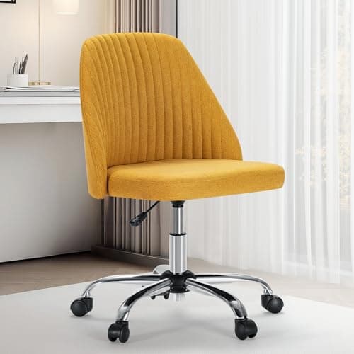 Sweetcrispy Armless Office Chair, Modern Fabric Home Office Desk Chairs with Wheels Adjustable Swivel Task Computer Vanity Seat for Small Spaces