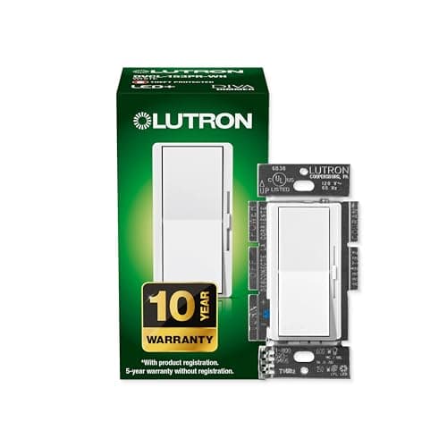 Lutron Diva LED+ Dimmer Light Switch for Dimmable LED, Halogen, and Incandescent Bulbs, 150 Watt, Single-Pole or 3-Way, DVCL-153P-WH, White