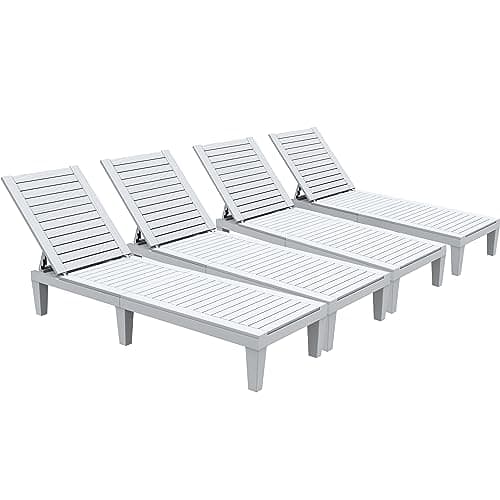 YITAHOME Outdoor Chaise Lounge Chairs Set of 4 with Adjustable Backrest, Sturdy Loungers for Patio & Poolside, Easy Assembly & Waterproof & Lightweight with 265lbs Weight Capacity, Grayish-White