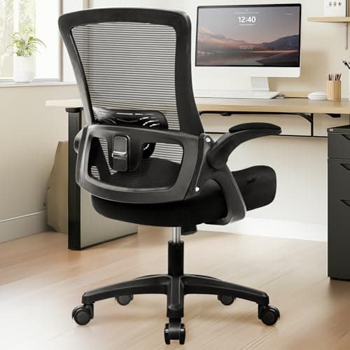 NEO Chair Office Desk Chair Computer High Back Mesh Gaming Seat with Ergonomic Adjustable Comfy Flip-up Armrests Lumbar Support Height for Home (Black)