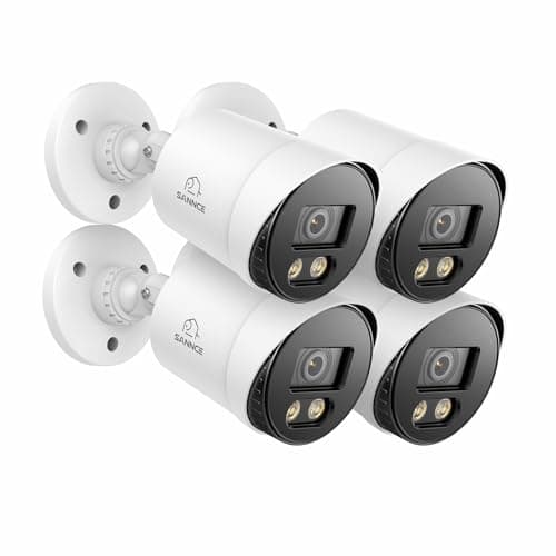 SANNCE Full Color Night Vision Security Camera, 4pcs 1080P TVI Wired CCTV Surveillance Camera for Home, Indoor Outdoor Use, Built-in 3500K Smart Warm Spotlight LED, 4 Cameras with Adapter & Cables