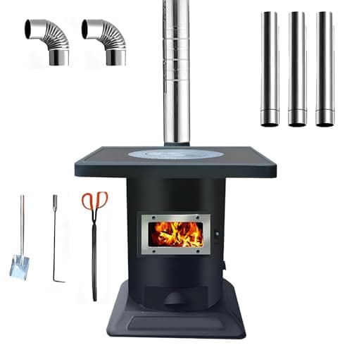 Indoor Wood-Burning Heating Stove, Thickened Cast Iron Rural Heating Stove,View Window,Wood Burning Stove With Chimney Camp Stove