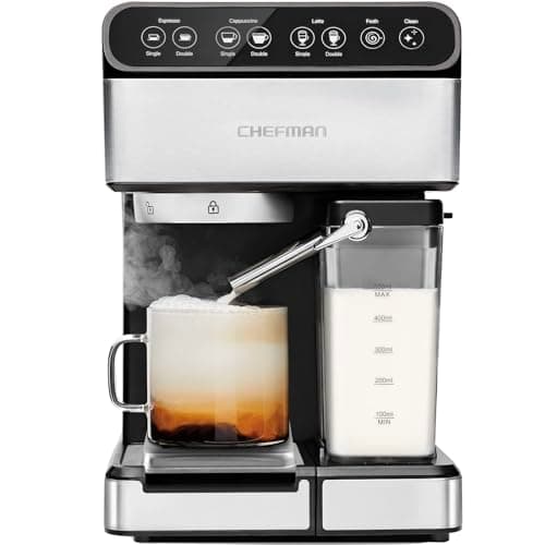 Chefman 6-in-1 Espresso Machine with Built-In Milk Frother, 15-BAR Pump, Digital Display, One-Touch Single or Double Shot for Cappuccinos and Lattes, XL 1.8-L Water Reservoir, Stainless Steel