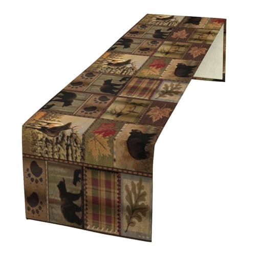 Rustic Moose Deer Bear Table Runner, Retro Vintage Bear Cottage Country Style Cabin Farmhouse Dinner Runner for Home Kitchen Dining Table Decoration 13"x36"