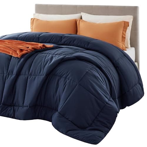 Bedsure Comforter Duvet Insert - Quilted Comforters Queen Size, All Season Duvet, GentleSoft Down Alternative Bedding, with 8 Tabs, Gifts for Women/Men, Navy Blue, Queen 88 x 88 Inches