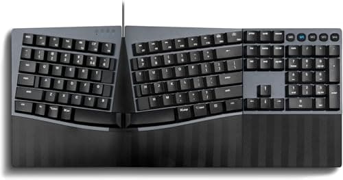 Perixx PERIBOARD-535BL Wired Ergonomic Mechanical Full-Size Keyboard - Low-Profile Blue Clicky Switches Programmable Feature with Macro Keys Compatible Windows and Mac OS X US English, Black