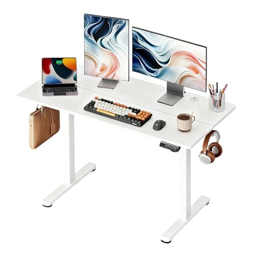 DEVAISE 48 Inch Electric Standing Desk, 3 Adjustable Height Stand up Desk for Home Office, Ergonomic Sit to Stand Desk with LED Touchscreen,Headphone Hook, 3 Memory Preset Computer Desk (White)
