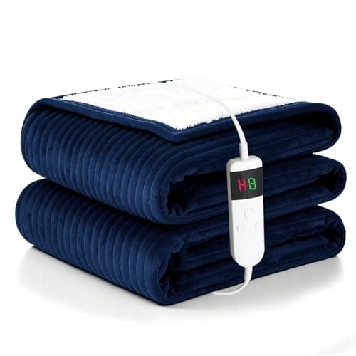 Qieryun Heated Blanket Electric Throw, Soft Flannel Heating Blanket with 8 Hours Auto Off 10 Fast Heating Levels Machine Washable Sherpa Heated Blanket with Overheating Protection