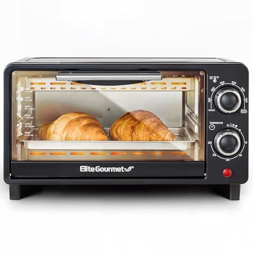 Elite Gourmet ETO490 9L/4 Slice Countertop Toaster Oven with 30-Minute Timer, Adjustable Temperature Control, Includes Baking Pan and Wire Rack, Bake, Broil, Toast, Black