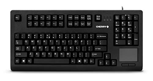 Cherry Compact QWERTY Mechanical USB Keyboard with Touchpad- MX Black Switches - 104 Keys, 16" Wide, Black (G80-11900LUMEU-2)