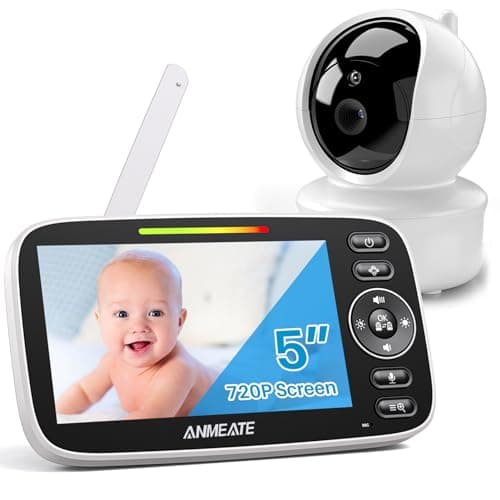 ANMEATE Baby Monitor - 5" 720P LCD Large Display Monitor | Infrared Color Night Vision, Temperature Display, Lullaby, Two Way Audio |960ft Rangr Baby Monitor with Camera and Audio