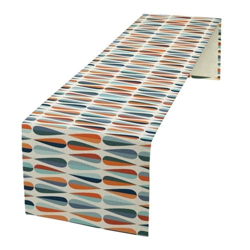 FengMingRui Modern Mid Century Table Runne Retro Blue Orange Grey Water Droplets Geometric Table Runner for Kitchen Dining Room Dining Table Decoration 13x36in