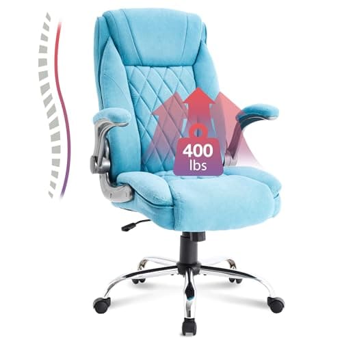 Big and Tall Fabric Office Chair 400lbs High Back Executive Computer Desk Chair with Flip Up Armrest, Breathable Fabric Adjustable Height Ergonomic Home Office Heavy Duty