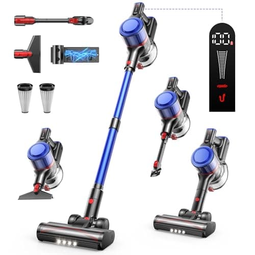 Fieety Cordless Vacuum Cleaner, 45Kpa 550W 60Mins Vacuum Cleaners for Home, Self-Standing Stick Vacuum Cleaner with Wall Mount Charging, Scented Card, for Furniture, Carpet, Pet Hair, Hard Floor