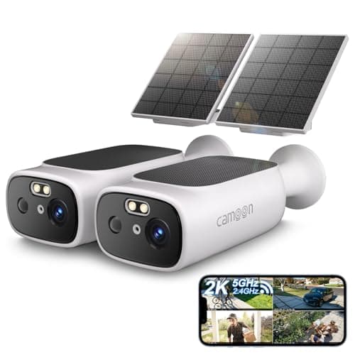 2K Solar Camera Outdoor Wireless-5/2.4Ghz WiFi Cameras for Home Security, AI Motion Detection, Color Night Vision, SD Card/Cloud Storage, Waterproof, Compatible with Alexa/Google Home (2 Cameras)