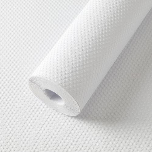 FLPMIX Shelf Liner White - Waterproof Pantry Cabinets Liners - Washable Non-Adhesive Kitchens Drawer Paper - Easy to Cut EVA Bathroom Cupboard Mat 17.7" X 96Inch