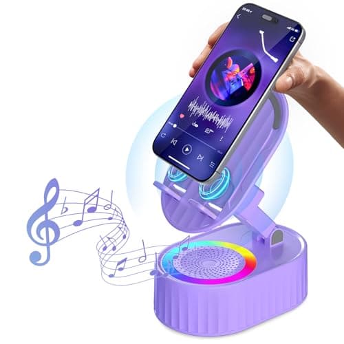 AKLLCCR Wireless Induction Audio Bluetooth Speaker 5in1 Phone Holder Emergency Rechargeable (3000mAh) with Colorful Ambient Light 300° Foldable for Tablet iPhone Android, Gifts for Men Women