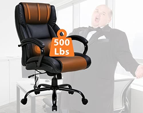 Big and Tall Office Chair-500lbs Executive Massage Office Chair, PU Leather Adjustable Height Computer Desk, Ergonomic Task Chair with Massaging Lumbar Support Home Office Desk Chairs, Black
