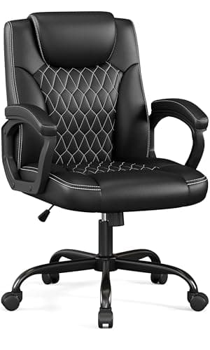 Misolant Office Chair, Executive Desk Chair, PU Leather Comfortable Executive Chairs with Fixed Armrest, Adjustable Height, Rocking Function, 360° Swivel Wheels, Black