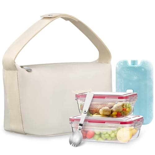 wiwens Lunch Bag Set For Women Insulated Leather Woman Lunch Bag With 2 Lunch Box Containers Spoon and Ice Pack Leakproof Reusable High Capacity Lunch Tote Bags for Work, Travel, Outdoor