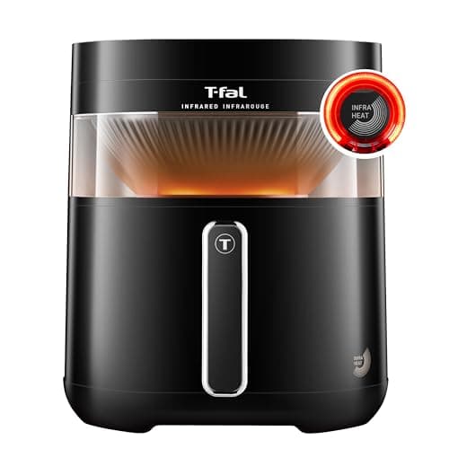 T-fal Infrared Air Fryer, 2x Faster Than Traditional Heating*, Large Air Fryer Dehydrator Combo, 8 Cooking Functions, Window With Light, No-Shake Technology, Dishwasher Safe, 1800W, Black