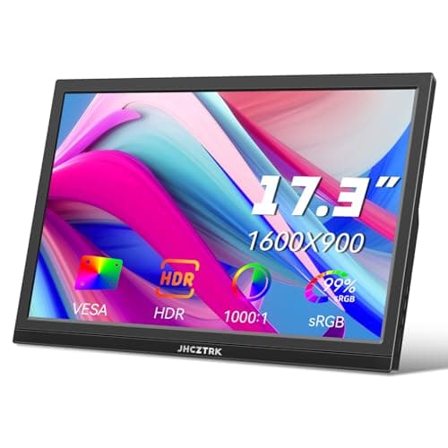 Jhcztrk 17.3 Inch Portable Monitor HDMI Type-C Laptop Gaming Monitor, 1600X900 with Built-in Speakers and Tripod External Slim Travel Monitors Second Monitors for Mac Smartphone PS4/PS5/ Gaming