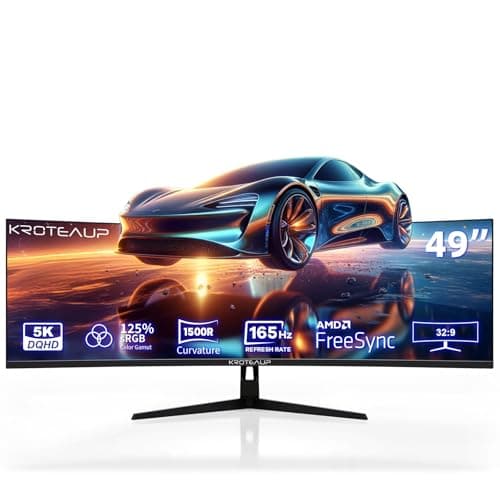 49 Inch Curved Ultrawide Gaming Monitor 5K, DFHD(5210x1440P), 165Hz, HDR10 1500R, 32:9, AMD FreeSync, 125% sRGB, Computer Monitor, Built-in Speakers, HDMI/DP VESA100*100mm Black
