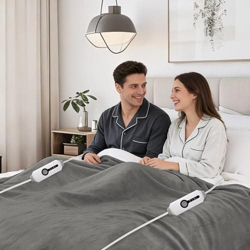 ONDAN Electric Heated Blanket 90"x100" King Size Microplush Cover Blanket, 4 Heat Settings & 10 Hours Auto Off, Cozy & Warm for All Night, Machine Washable, Light Grey