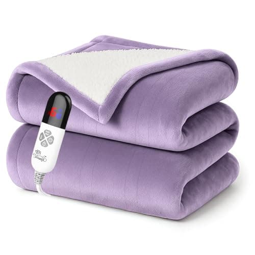 Klaggie Electric Heated Throw Blanket Sherpa 50"x60" Purple Machine Washable 6 Heat Settings 4 Hours Auto Off Overheat Protection for Home Office Use