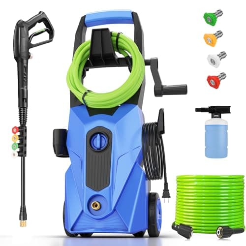 Commowner Electric Pressure Washer 5000 PSI 4.0 GPM Power Washers Electric Powered with 33ft Hose Reel, 4 Nozzle and Foam Cannon, Powerwashers Cleaner Machine for Home, Cars, Patio, Blue