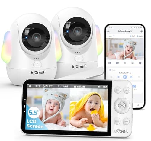 ieGeek 5.5’’ Split-Screen Baby Monitor,2.5K UHD Baby Monitor with 2 Cameras and Audio,Night Light,Prone Sleeping&Cry Detection,Two-Way Talk,Night Vision,2.4G&5Ghz WiFi App Control,4000mAh Battery
