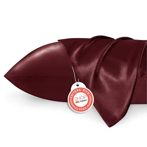 Bedsure Satin Pillowcases, Similar to Silk Pillow Cases Queen Size Set of 2, Burgundy Red Pillow Covers Case with Envelope Closure, Burgundy Home Decor Gifts for Women Men, 20x30 Inches, 2pcs