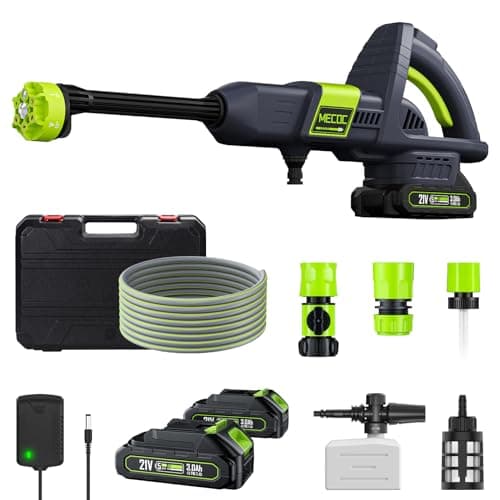 Cordless Pressure Washer, 1070PSI Portable Power Washer with Rechargeable 3.0Ah Battery 6-in-1 Nozzle, 3 Speed Adjustment LCD Touch Screen, Handheld High-Pressure Electric Car Washer, 2 x Battery