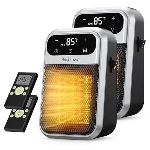 Brightown 2Pack Outlet Space Heater - 800W Plug in Heater with Remote and Touch LED Display, Small Electric Wall Heaters for Indoor Use with Adjustable Thermostat, 12H Timer for Home Office