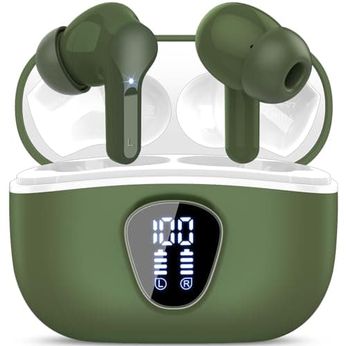 Wireless Earbuds, Bluetooth 5.4 Headphones HiFi Stereo, Bluetooth Earbuds with ENC Noise Cancelling Mic, IP7 Waterproof in Ear Earphones, 48H, LED Display Ear buds for Pad Phones Workout Sports, Green