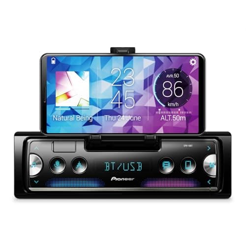 Pioneer SPH-10BT 1-Din Smart Sync Receiver – Bluetooth, Smartphone Mount, Color Change, USB, FLAC, Voice Control, 50W x 4 Output, 13-Band EQ, AM/FM Radio, Front, Rear/SW Selectable RCA Preout