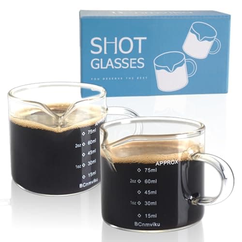 BCnmviku 2 PACK Espresso Glass Measuring Cup Triple Pitcher Milk Cup 75ML Espresso Cups with Handle Shot Glass with V-Shaped Mouth Clear Accessories Milk Frothing Pitcher (2)
