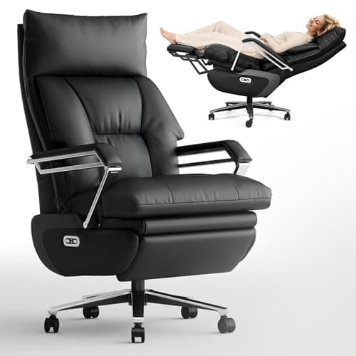 OKUP® M80 Dual Motor Electric Executive Office Chair with Footrest, Comfortable Reclining Office Chair Wide Seat, Big and Tall Ergonomic Leather Home Office Desk Chair (Black,No Massage)