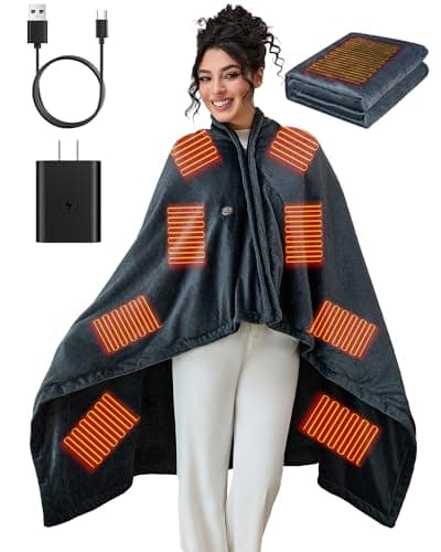 Portable Cordless Heated Blanket, Wearable Electric Blanket with 3 Heating Levels, (Battery Not Included),USB Heated Shawl (Gray)