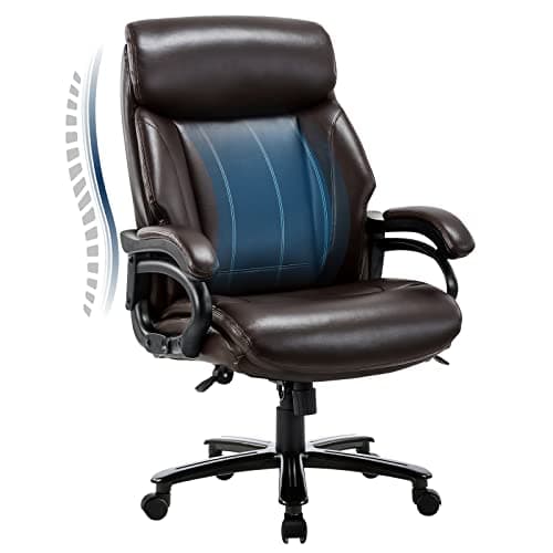 Big and Tall Office Chair 400lbs-Heavy Duty Executive Desk Chair with Extra Wide Seat, High Back Ergonomic Leather Computer Chair-Brown