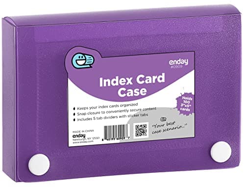 Index Card Holder Purple, 3x5 Note Flash Card Organizer Case, File Box with 5 Dividers, Notecard Box Holds 100 Cards, Also Available in Red, Blue, Green, Pink, Grey, 1 Pack – By Enday
