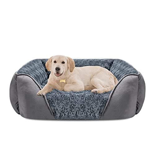 INVENHO Large Dog Bed for Large Medium Small Dogs, Rectangle Washable Orthopedic Dog Bed, Soft Calming Sleeping Puppy Bed Durable Pet Cuddler with Anti-Slip Bottom L(30"x24"x9")