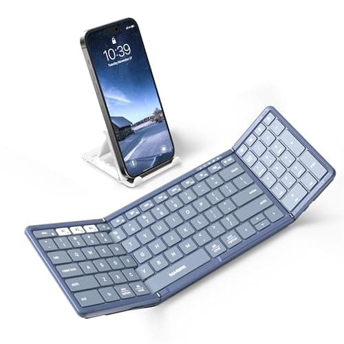Samsers Foldable Bluetooth Keyboard with Numeric Keypad, Full-Size Wireless Folding PU Leather, Portable Travel for iOS Android Windows Mac OS, Support 3 Device(BT5.1 x 3) Blue