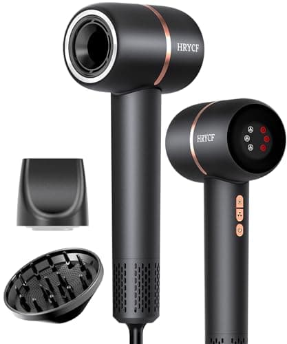 Ionic Hair Dryer Fast Drying, 160000 RPM High-Speed Brushless Motor, Thermo-Control Professional Blow Dryer, Low Noise, Lightweight, Magnetic Concentrator and Diffuser for Curly & Straight Hair, Gray