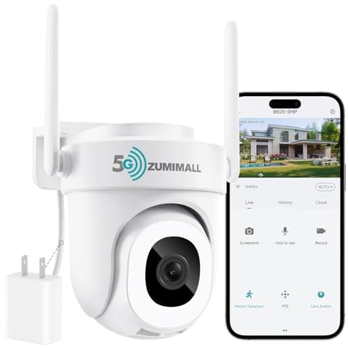 ZUMIMALL 2.4G/5G WiFi Security Cameras Outdoor, 2K Wired Camera for Home Security for 24/7 Continuous Recording, 360° PTZ Auto Tracking, Full Color Night Vision, 2-Way Audio, Works with Alexa