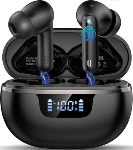 Wireless Earbuds Bluetooth Headphones Noise Cancelling, Bluetooth 5.4 Ear bud with Dynamic Drivers Stereo, 40H Playtime Sports Earphones Wireless Waterproof with LED Power Display for Laptop Pad Phone