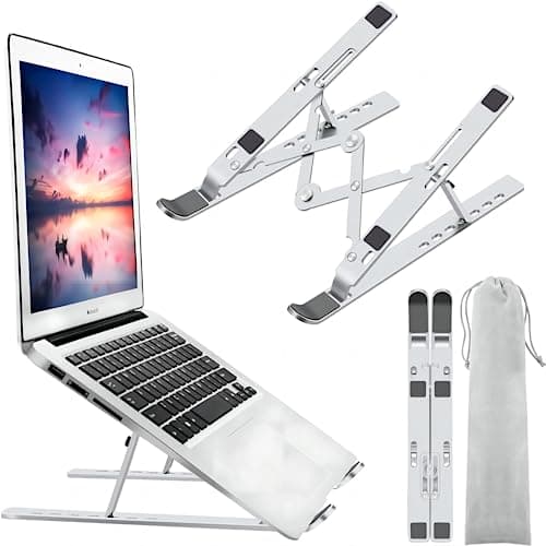 Laptop Stand for Desk, Ergonomic Design Adjustable Aluminum Foldable Portable Computer Stand, Compatible with MacBook Air Pro, HP, Lenovo, Dell, More 10-15.6”Inch and Tablets (Silver)